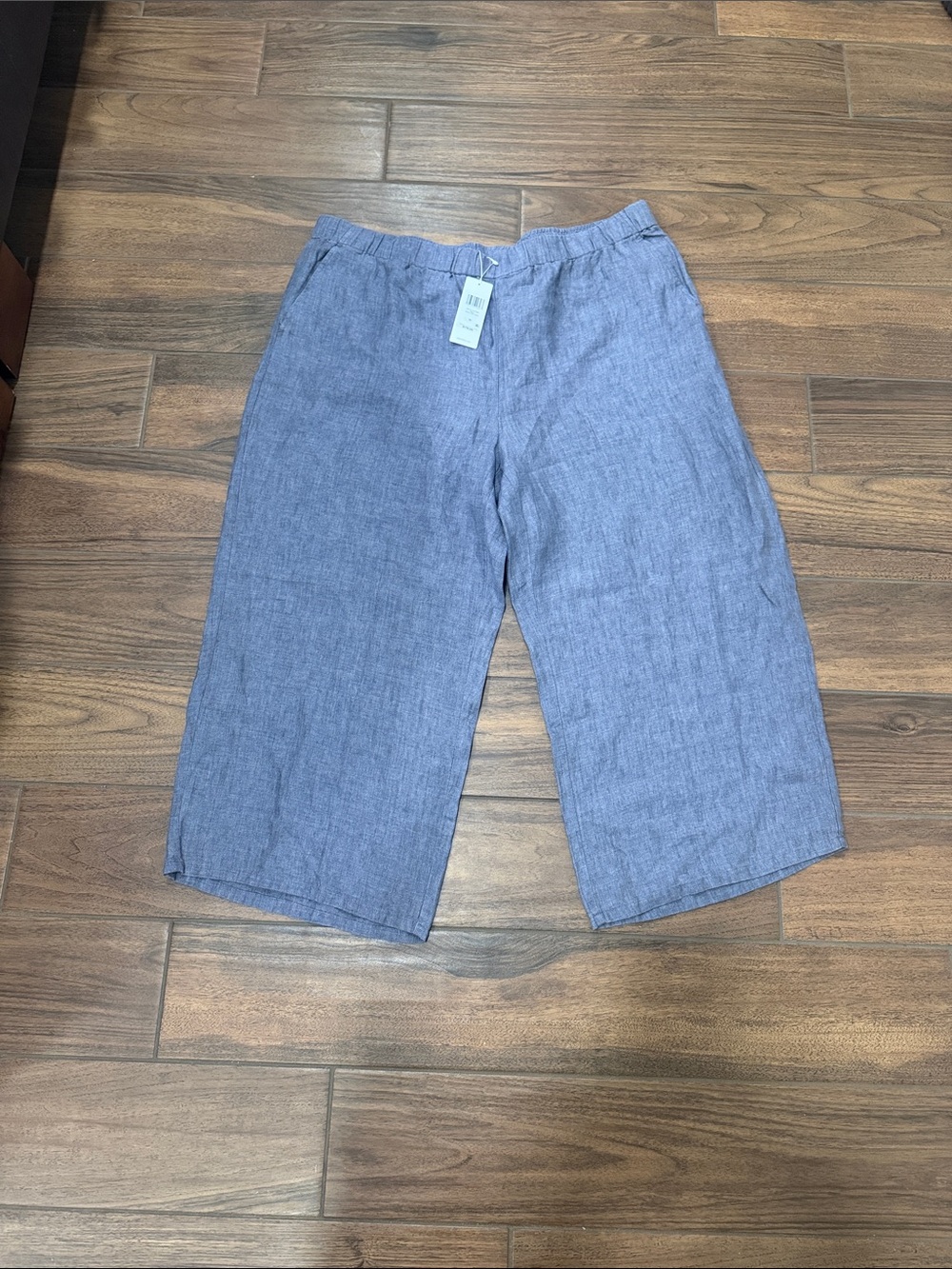 Eileen Fisher Slate Blue Elastic-Waist Linen Blend Pants